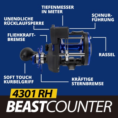 Team Deep Sea Beastcounter 4300 RHLC Multirolle 420m/0,40mm - 3,8:1 - 620g