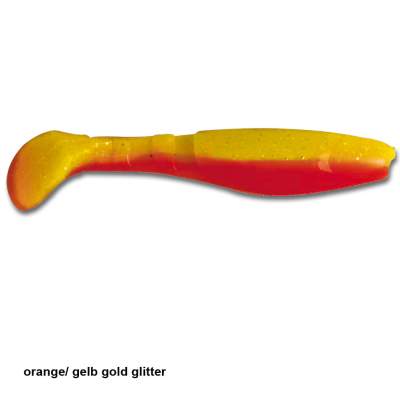 Angel Domäne Gummifische Action Shads 6,5cm 6er Pack orange/gelb gold glitter, - 6,5cm - orange/gelb gold glitter - 6Stück