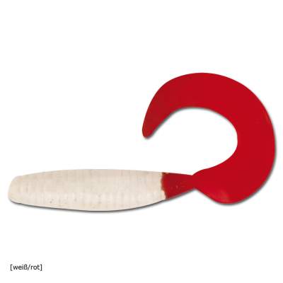 Angel Domäne Action Twister 4cm 10er Pack weiß/roter Schwanz, 4cm - weiß/roter Schwanz - 10Stück