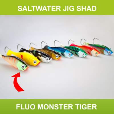 Team Deep Sea Saltwater Jig Shad, 20,0cm, 265g, 1 Kopf + 1 Shad, Fluo Monster Tiger 20cm - Fluo Monster Tiger - 265 - 1+1Stück
