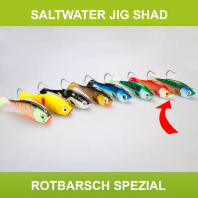 Team Deep Sea Saltwater Jig Shad, 16,0cm, 180g, 1 Kopf + 1 Shad, Rotbarsch Spezial, 16cm - Rotbarsch Spezial - 180 - 1+1Stück