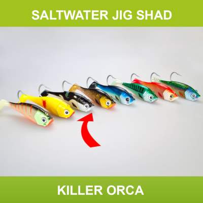 Team Deep Sea Saltwater Jig Shad, 16,0cm, 180g, 1 Kopf + 1 Shad, Killer Orca, - 16cm - Killer Orca - 180 - 1+1Stück