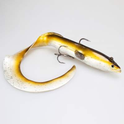 Savage Gear Real Eel (Loose Body), 2 Stück 20cm, 27g + 5g Jigkopf + Stinger, Olive Pearl, - 20cm - Olive Pearl - 27 + 5g - 2+1Stück