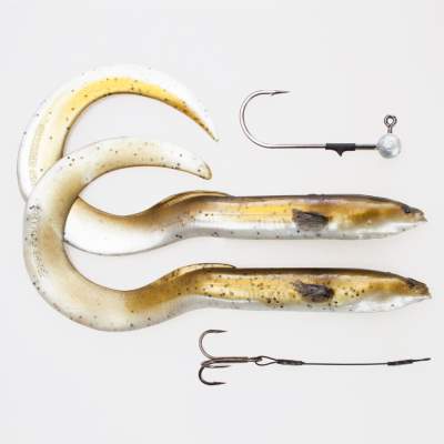 Savage Gear Real Eel (Loose Body), 2 Stück 30cm, 56g + 6g Jigkopf + Stinger, Olive Pearl, - 30cm - Olive Pearl - 56 + 6g - 2+1Stück