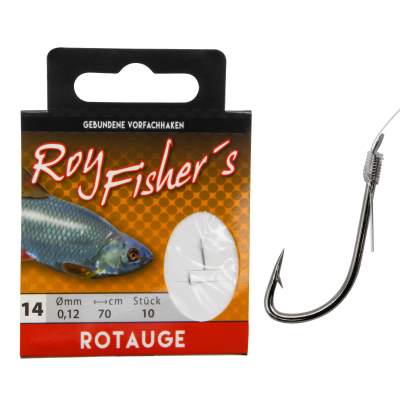 Roy Fishers Gebundene Vorfachhaken Rotauge, Gr. 14 - 70cm - 0,12mm - 10Stück