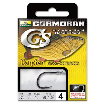 Cormoran Gebundene Haken CGS Karpfen 5105S 4, 70cm - Gr.4 - 0,25mm - 10Stück