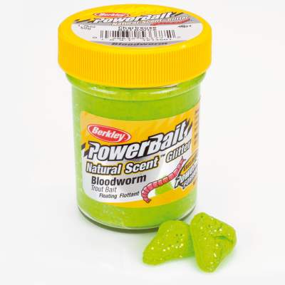 Berkley Powerbait Natural Scent Trout Bait Glitter, Bloodworm Chartreuse, 50g