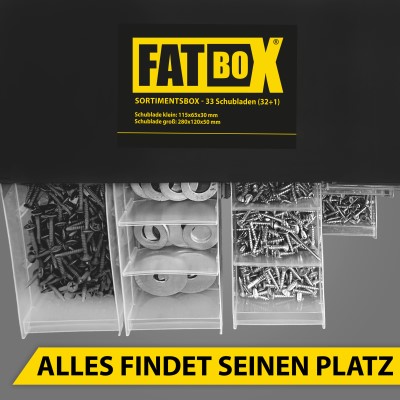 Fatbox Sortimentsbox mit 33 Schubladen (Kleinteilemagazin für Jigköpfe etc)