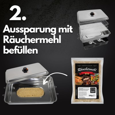 Eversmoke Räucherset Tischräucherofen Starter Bundle L (Ofen, Räuchermehl, Räucherblitz,2xBrennpaste, Filetiermesser Set)