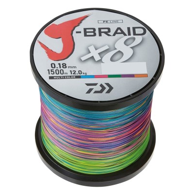 Daiwa J-Braid X8 1500m, multi-color - TK12,0kg - 0,18mm - 1500m