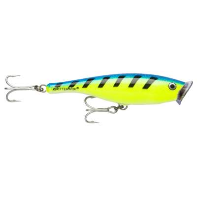 Rapala Skitter Pop Saltwater 12cm Blue Chartreuse Skirt (BCSK) Popper, 40g, Top Water, 1 Stück