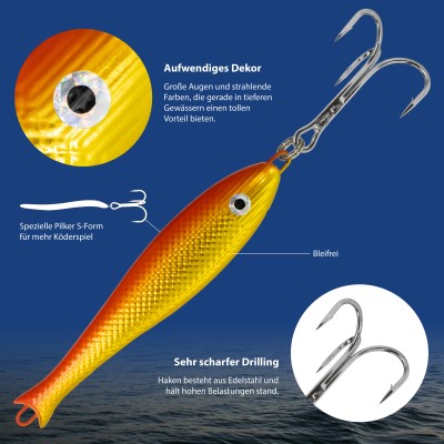 Team Deep Sea Ostsee Killer bleifrei Pilker 80g - Gold/Orange - 1 Stück