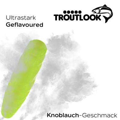 Troutlook Worma Lures - Largos Slim Forellengummi Garlic/Knoblauch - 3,5cm - 15 Stück - Kiwi Green