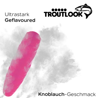 Troutlook Worma Lures - Largos Slim Forellengummi Garlic/Knoblauch - 3,5cm - 15 Stück - Pink Spezial