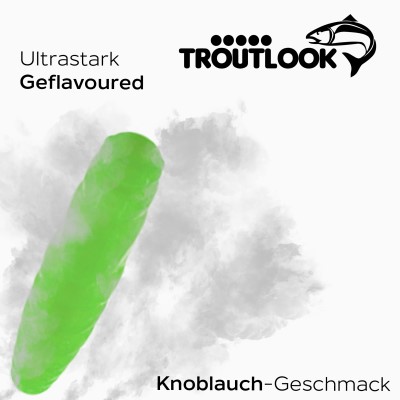 Troutlook Worma Lures - Largos Slim Forellengummi Garlic/Knoblauch - 3,5cm - 15 Stück - Olive