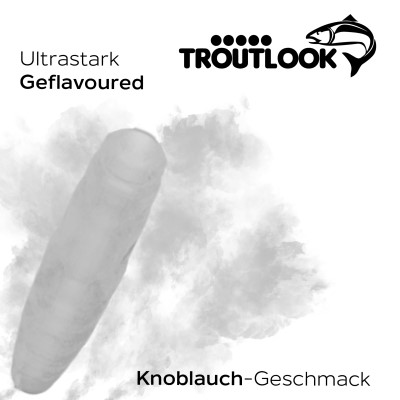 Troutlook Worma Lures - Largos Slim Forellengummi Garlic/Knoblauch - 3,5cm - 15 Stück - White Pearl