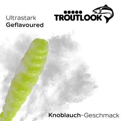 Troutlook Worma Lures - Largio Forellengummi Garlic/Knoblauch - 3,5cm - 15 Stück - Kiwi Green