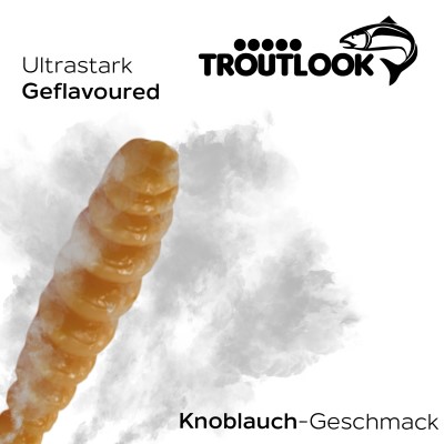 Troutlook Worma Lures - Largio, Garlic/Knoblauch - 3,5cm - 15 Stück - Coffee