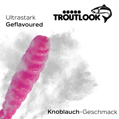 Troutlook Worma Lures - Largio, Garlic/Knoblauch - 3,5cm - 15 Stück - Pink Spezial