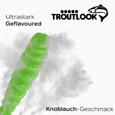 Troutlook Worma Lures - Largio Forellengummi Garlic/Knoblauch - 3,5cm - 15 Stück - Olive