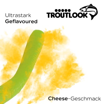 Troutlook Worma Lures - Fat Wormy Forellengummi Cheese - 8,5cm - 7 Stück - Kiwi Green