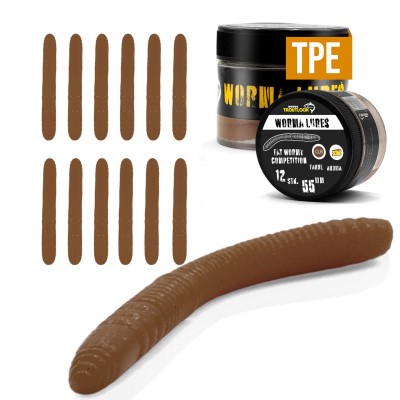 Troutlook Worma Lures - Fat Wormy Competition Forellengummi Cheese - 5,5cm - 12 Stück - Brown