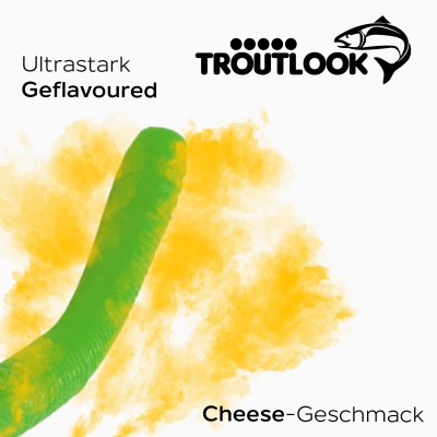 Troutlook Worma Lures - Fat Wormy Forellengummi Cheese - 8,5cm - 7 Stück - Olive