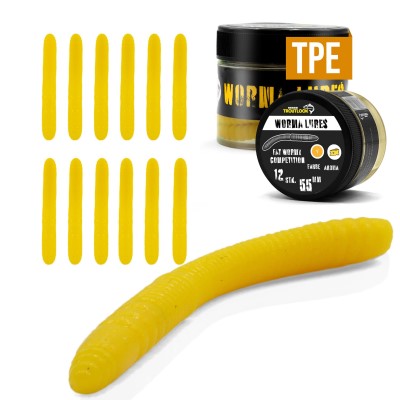 Troutlook Worma Lures - Fat Wormy Competition Forellengummi Cheese - 5,5cm - 12 Stück - Pure Yellow