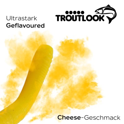 Troutlook Worma Lures - Fat Wormy Forellengummi Cheese - 8,5cm - 7 Stück - Pure Yellow