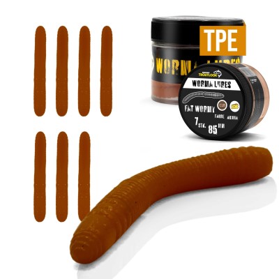 Troutlook Worma Lures - Fat Wormy Forellengummi Cheese - 8,5cm - 7 Stück - Brown