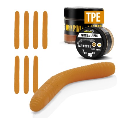 Troutlook Worma Lures - Fat Wormy, Cheese - 8,5cm - 7 Stück - Coffee