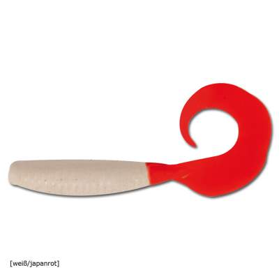 Angel Domäne Action Twister 6cm 8er Pack weiß/japanroter Schwanz 6cm - weiß/japanroter Schwanz - 8Stück