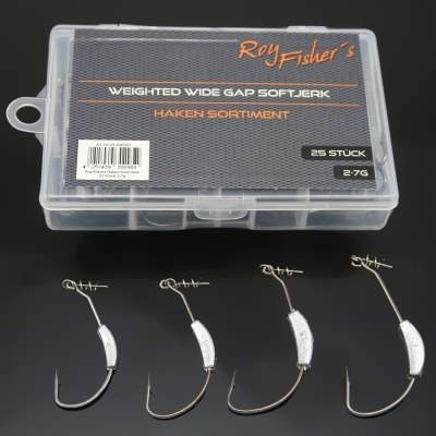 Roy Fishers Weighted Wide Gape Softjerk Haken Sortiment 25 Stück 2-7g