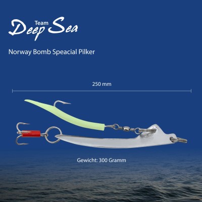 Team Deep Sea Norway Bomb Special Pilker - Lead Free 300g - Chrom/Luminous Makk - 1 Stück