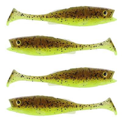 LMAB KØFI (KÖFI) Perch Shad, 11cm - Green Pumpkin Chartreuse - 10g - 4 Stück