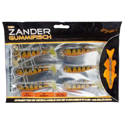 Roy Fishers Der Zander Gummifisch, 8cm - UV Barsch - 6g - 6 Stück