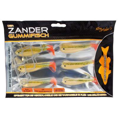 Roy Fishers Der Zander Gummifisch 8cm - UV Hot Kaulbarsch - 6g - 6 Stück