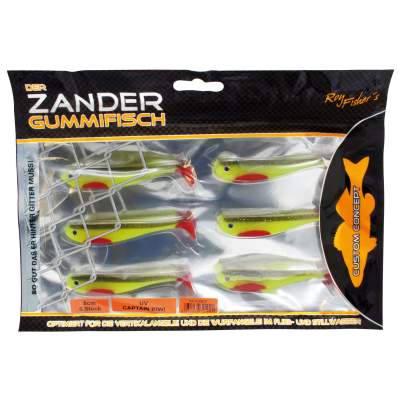 Roy Fishers Der Zander Gummifisch, 8cm - UV Captain Kiwi - 6g - 6 Stück