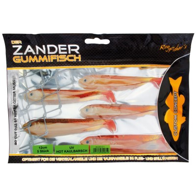 Roy Fishers Der Zander Gummifisch, 12cm - UV Hot Kaulbarsch - 10g - 5 Stück