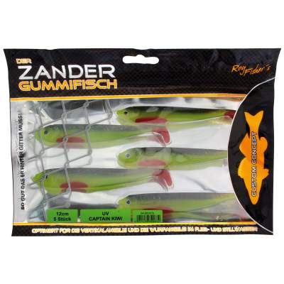 Roy Fishers Der Zander Gummifisch, 12cm - UV Captain Kiwi - 10g - 5 Stück