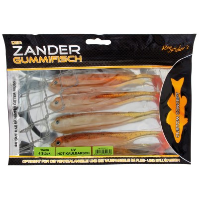 Roy Fishers Der Zander Gummifisch, 15cm - UV Hot Kaulbarsch - 15g - 4 Stück