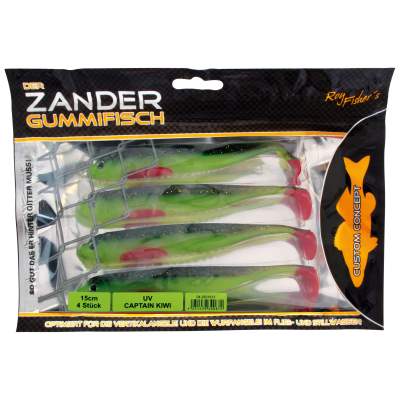 Roy Fishers Der Zander Gummifisch, 15cm - UV Captain Kiwi - 15g - 4 Stück