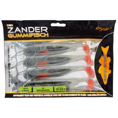 Roy Fishers Der Zander Gummifisch, 15cm - UV Drugqueen - 15g - 4 Stück