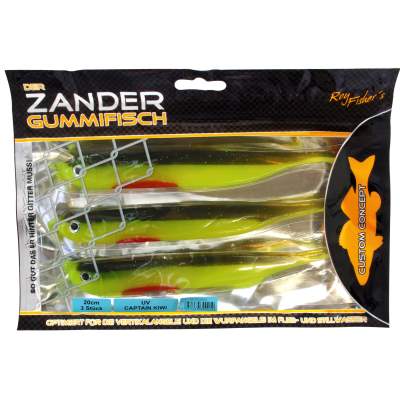 Roy Fishers Der Zander Gummifisch, 20cm - UV Captain Kiwi - 33g - 3 Stück