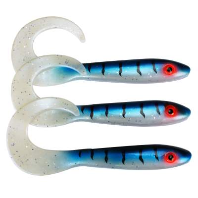 Svartzonker Sweden McRubber Tail Twister 23cm UV Pearl Mackerel, Gummifische mit Twisterschwanz - 35g - C16 - 3 Stück