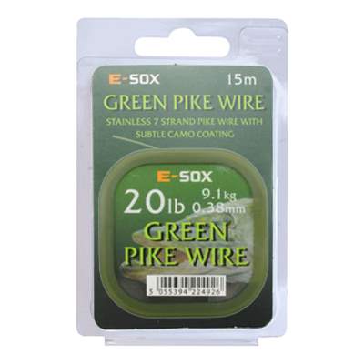 Drennan E-SOX Green Pike Wire Stahlvorfach 15m, 9,10kg, 20lb, 0,38mm