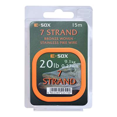 Drennan E-SOX 7-Strand Pike Wire Stahlvorfach, 15m, 9,10kg, 20lb, 0,28mm, bronze