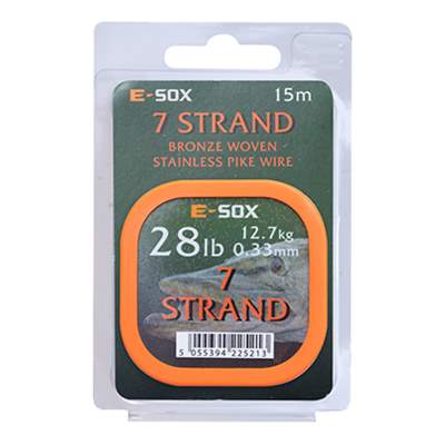 Drennan E-SOX 7-Strand Pike Wire Stahlvorfach 15m, 12,70kg, 28lb, 0,35mm, bronze