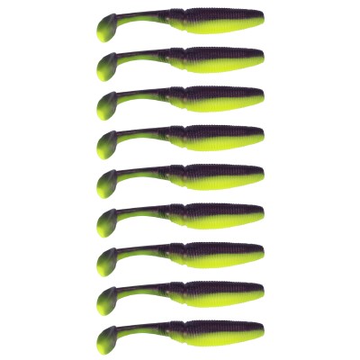 Gummifisch Paddel Pro Vibro 5g Farbe Neon Yellow Purple Back 8,00cm - Neon Yellow Purple Back - 5g - 9Stück