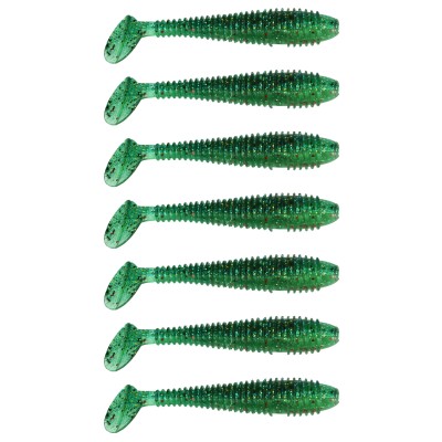 Gummifisch Canyonizer 9,5cm Clear Green Red Glitter, 9,5cm - Clear Green Red Glitter - 8g - 7Stück